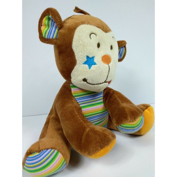 Wondertreats Inc 8" Tan Monkey Blue Star Cheek Plush Stuffed Animal Toy Soft Eye - Picture 5 of 10